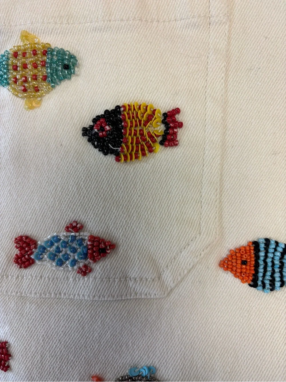 Maeve Colette Embroidered Beaded Fish Cotton Shorts - White